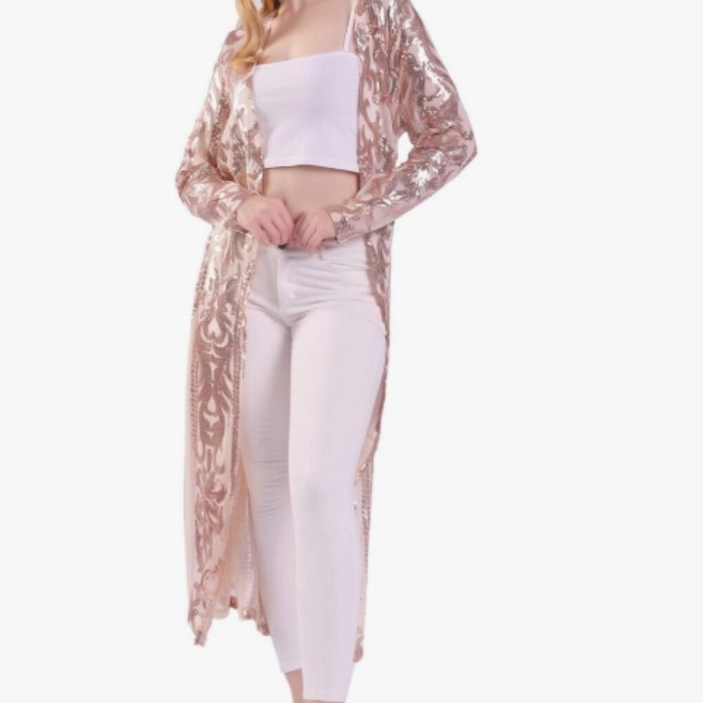 Women's Sequin Cardigan Summer Cover Up Dress Duster Like New! XL